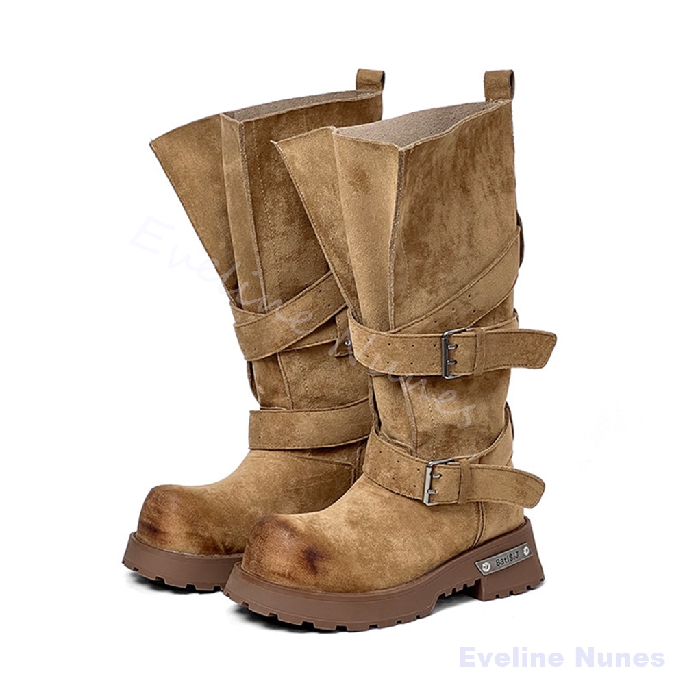 Leather Classic Strap - Sepatu Bot Motor Wanita Sol Tebal