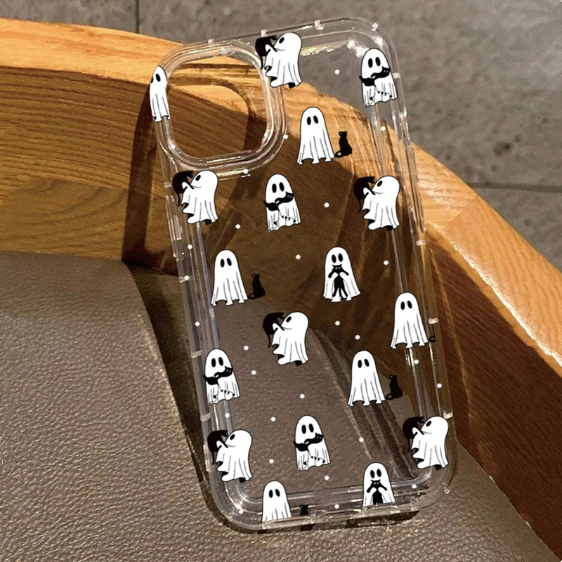 Apple Iphone 15 - Casing Bening Gambar Hantu & Bunga