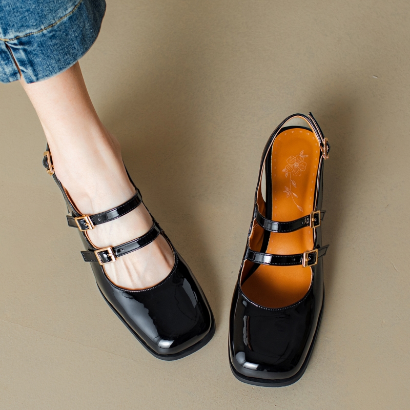 Sepatu hak tinggi wanita elega - Leather Classic Strap ulasan dan harga